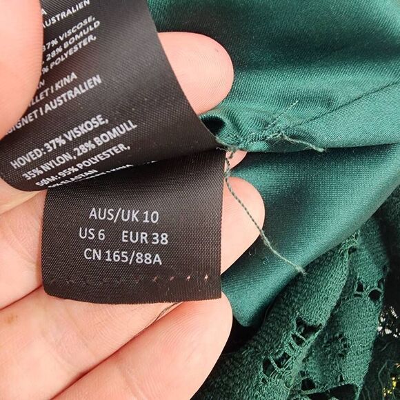 Bardot Size 6 Karlie Lace Dress Womens Cold Shoulder Green Knee-Length Party Coc - Picture 9 of 12